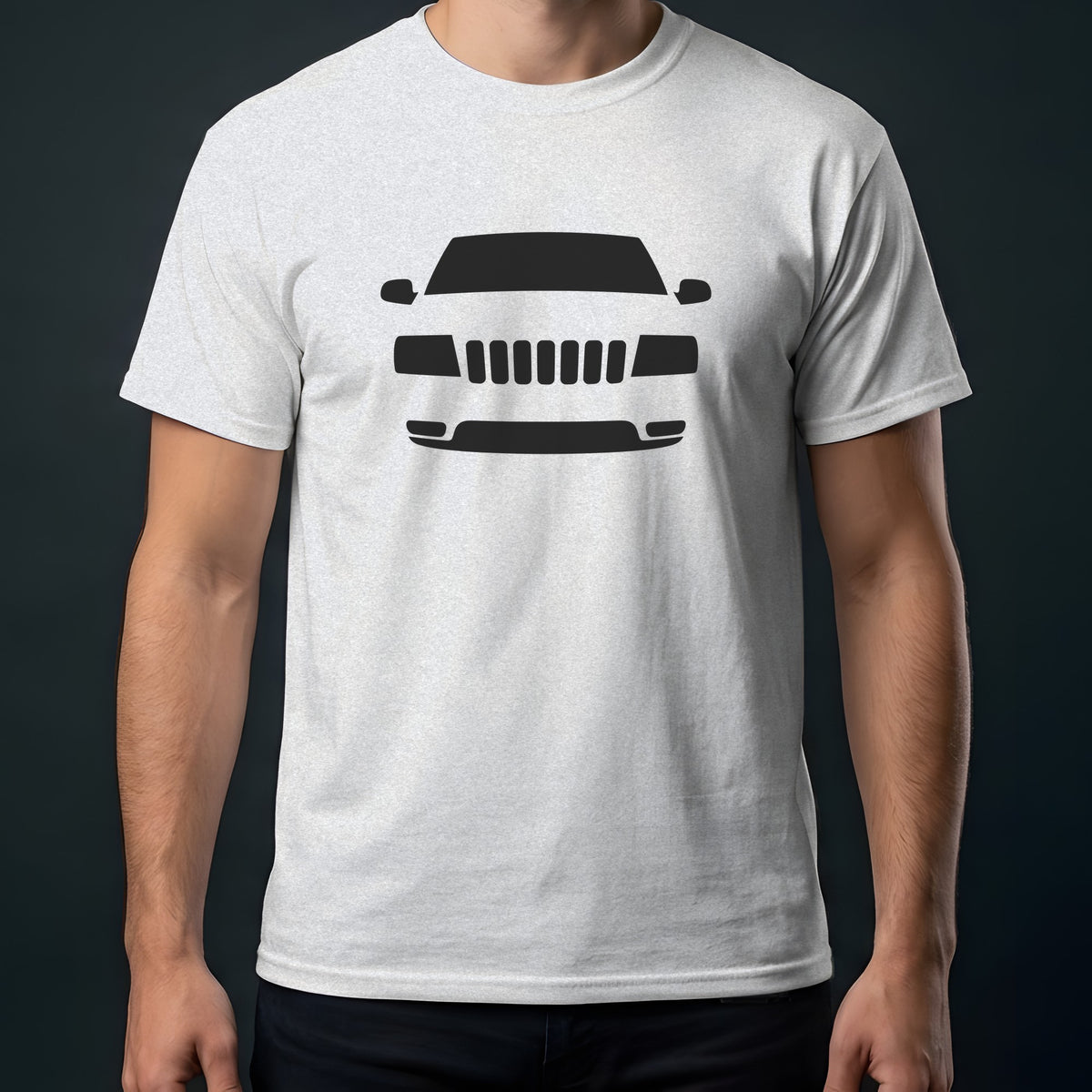 Jeep Grand Cherokee 1999-2004 front view t-shirt in Ash
