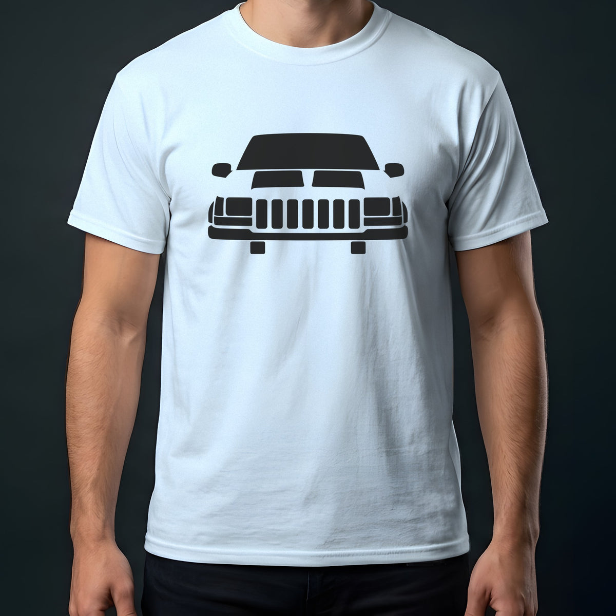 Jeep Grand Cherokee 1993-1998 front view t-shirt in Light Blue