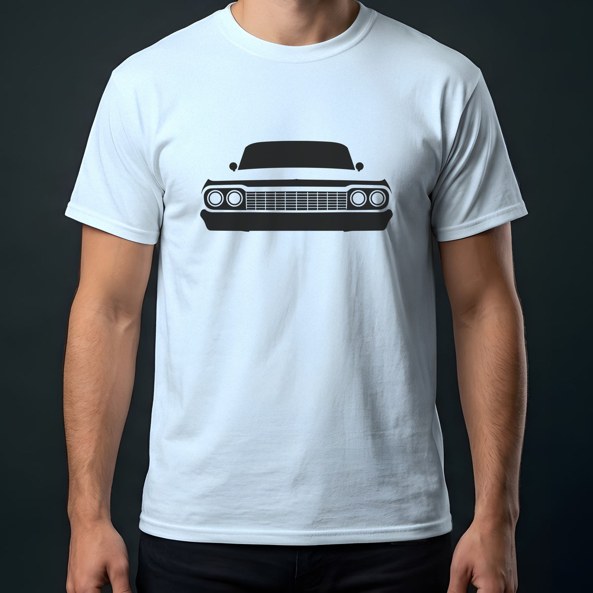 Chevrolet Impala 1958-1964 front view t-shirt in Light Blue
