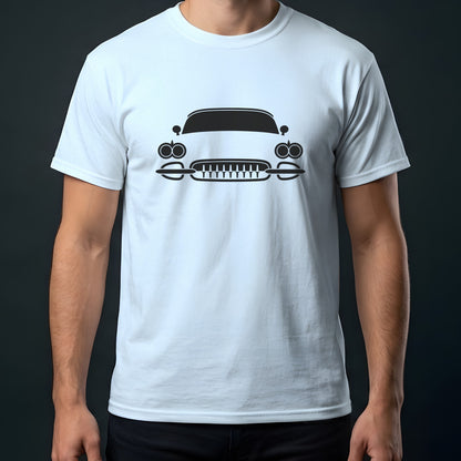 Chevrolet Corvette 1953-1962 front view t-shirt in Light Blue