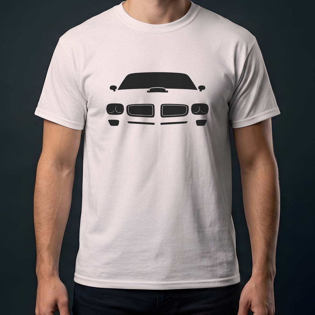 Pontiac Firebird Trans Am 1970-1973 front view t-shirt in Ice Grey