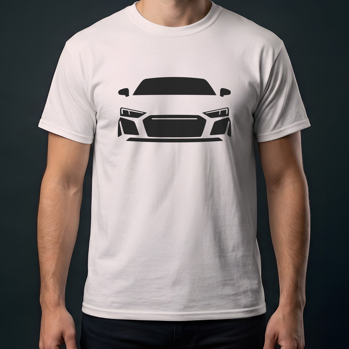 Audi R8 2016-2023 front view t-shirt in Ice Grey