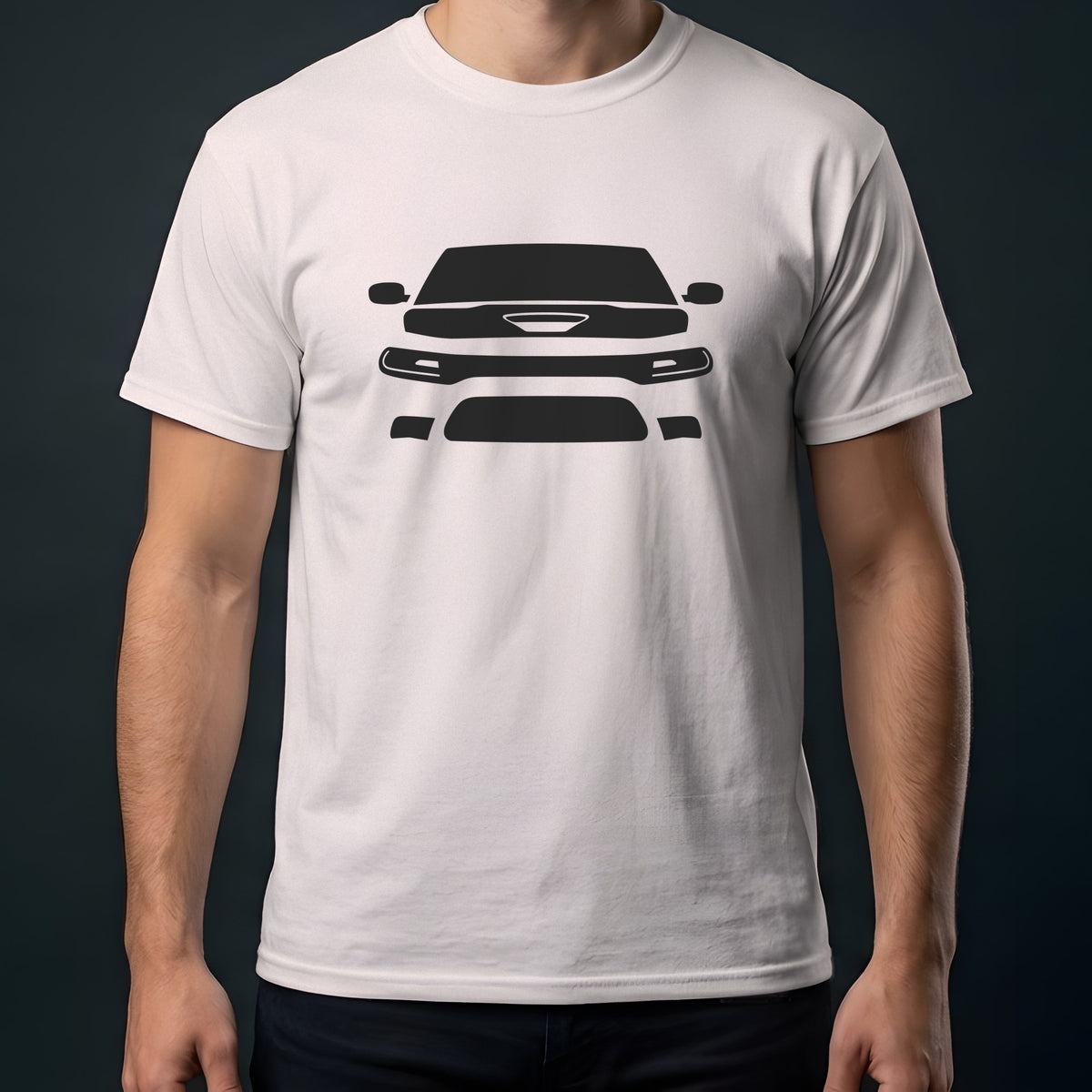 Dodge Charger 2015-2023 front view t-shirt in Ice Grey