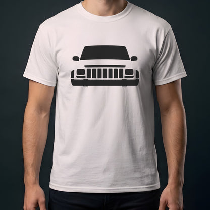 Jeep Cherokee XJ 1984-2001 front view t-shirt in Ice Grey