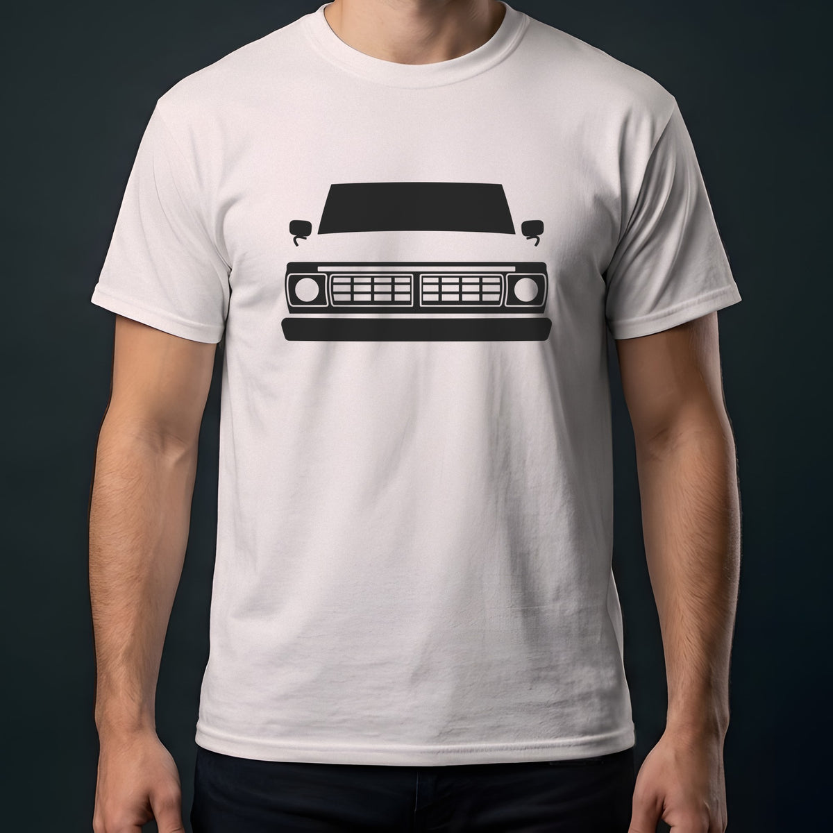 Ford F-100 1973-1979 front view t-shirt in Ice Grey