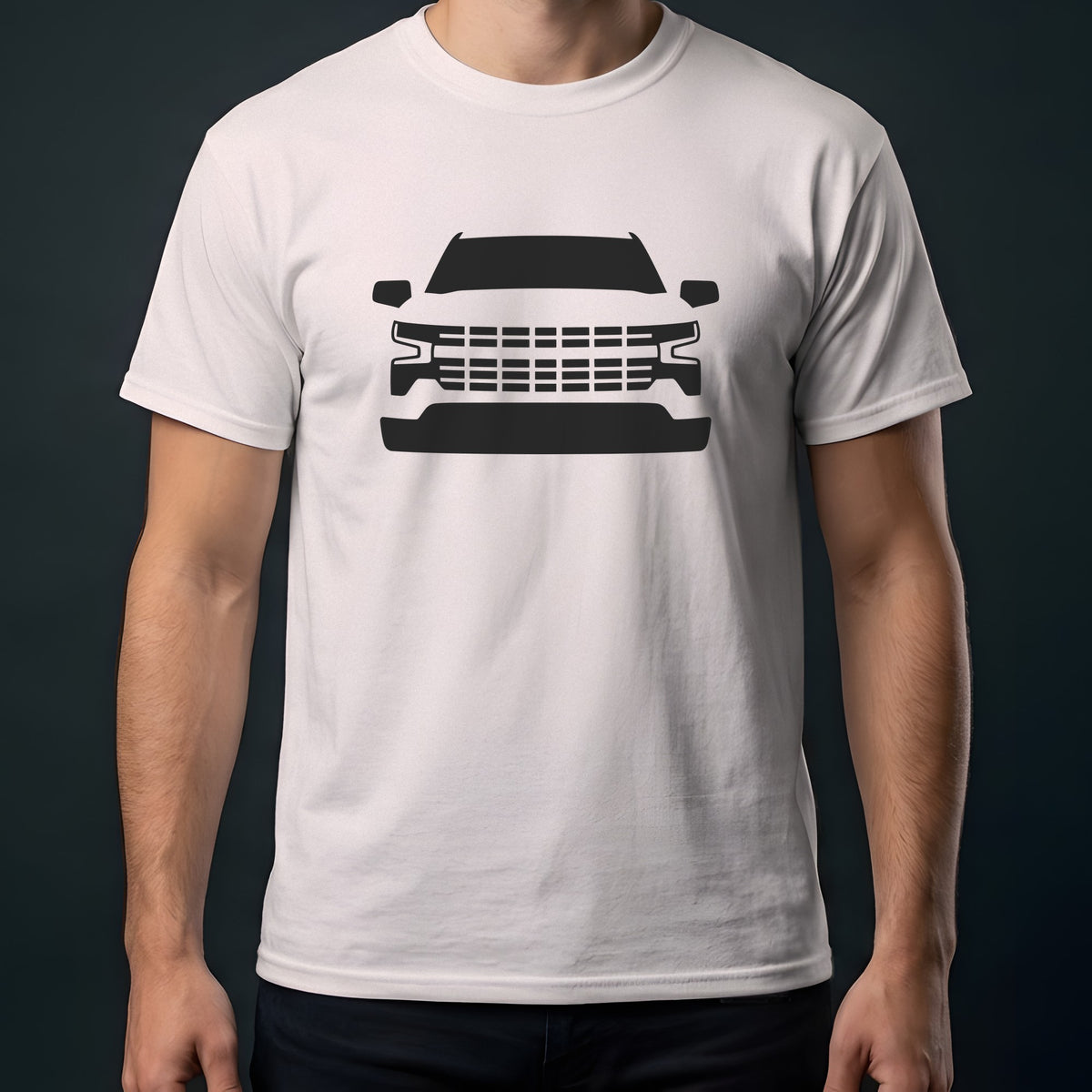 Chevrolet Silverado 2022-2026 front view t-shirt in Ice Grey