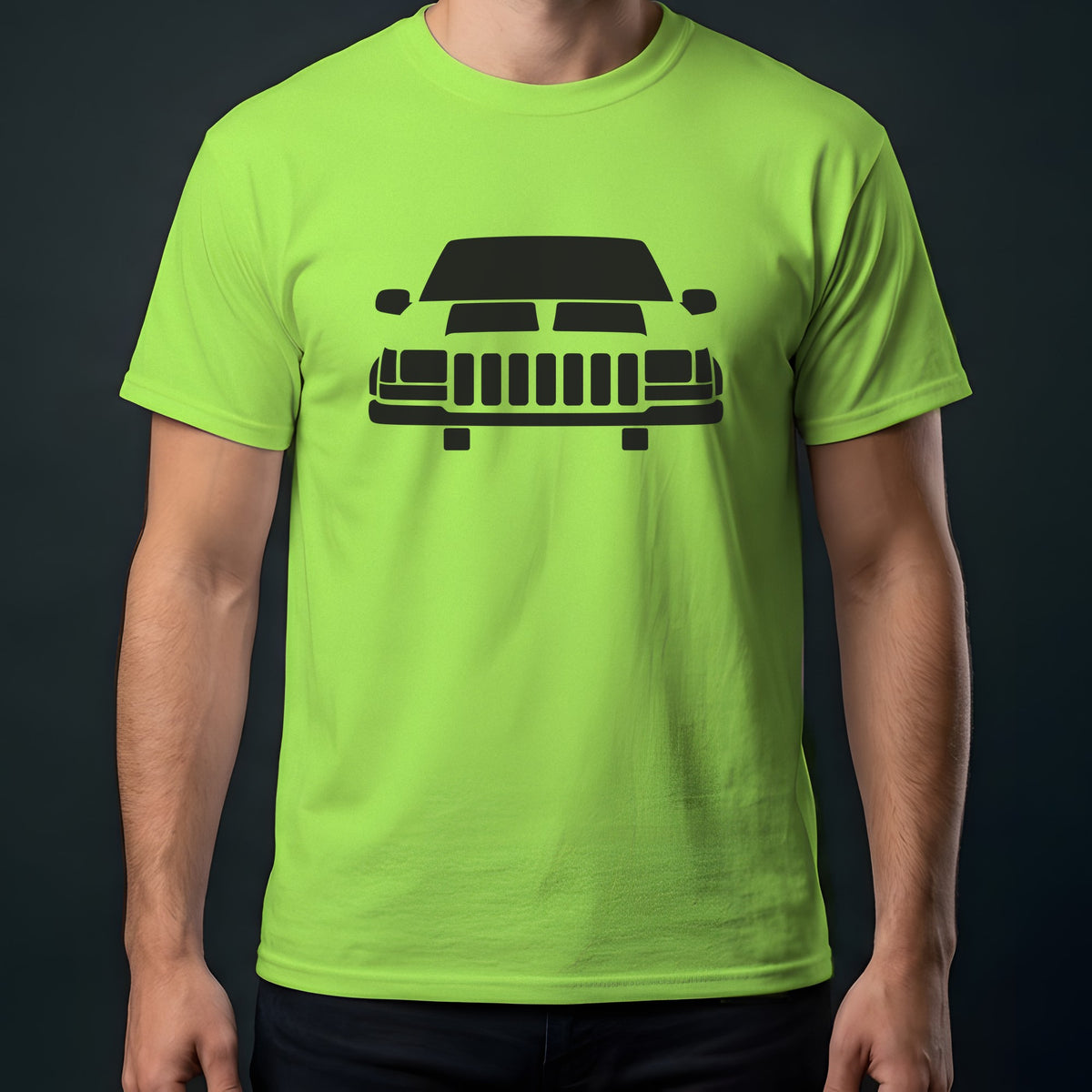 Jeep Grand Cherokee 1993-1998 front view t-shirt in Lime