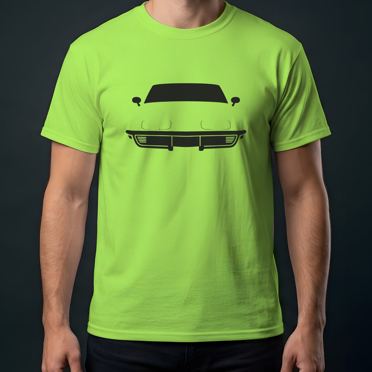 Chevrolet Corvette 1968-1982 front view t-shirt in Lime