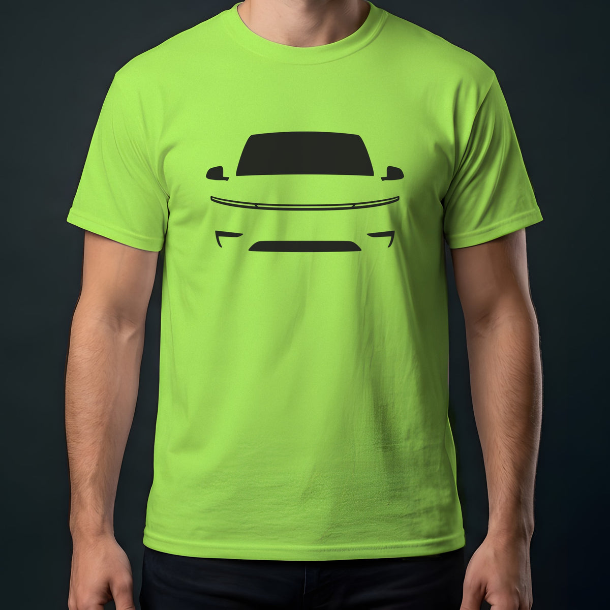Tesla Model Y 2025-2026 front view t-shirt in Lime
