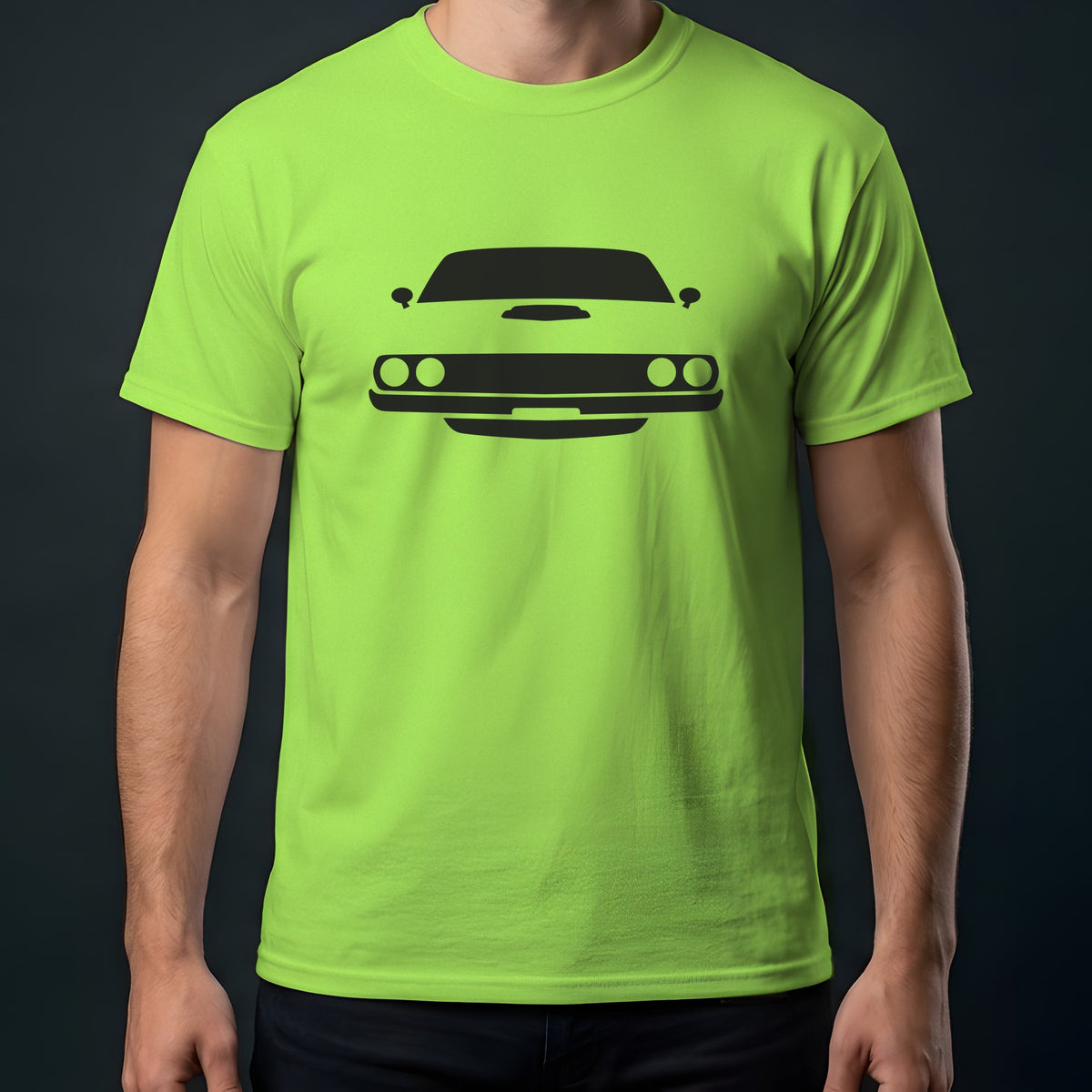 Plymouth Barracuda 1970-1974 front view t-shirt in Lime