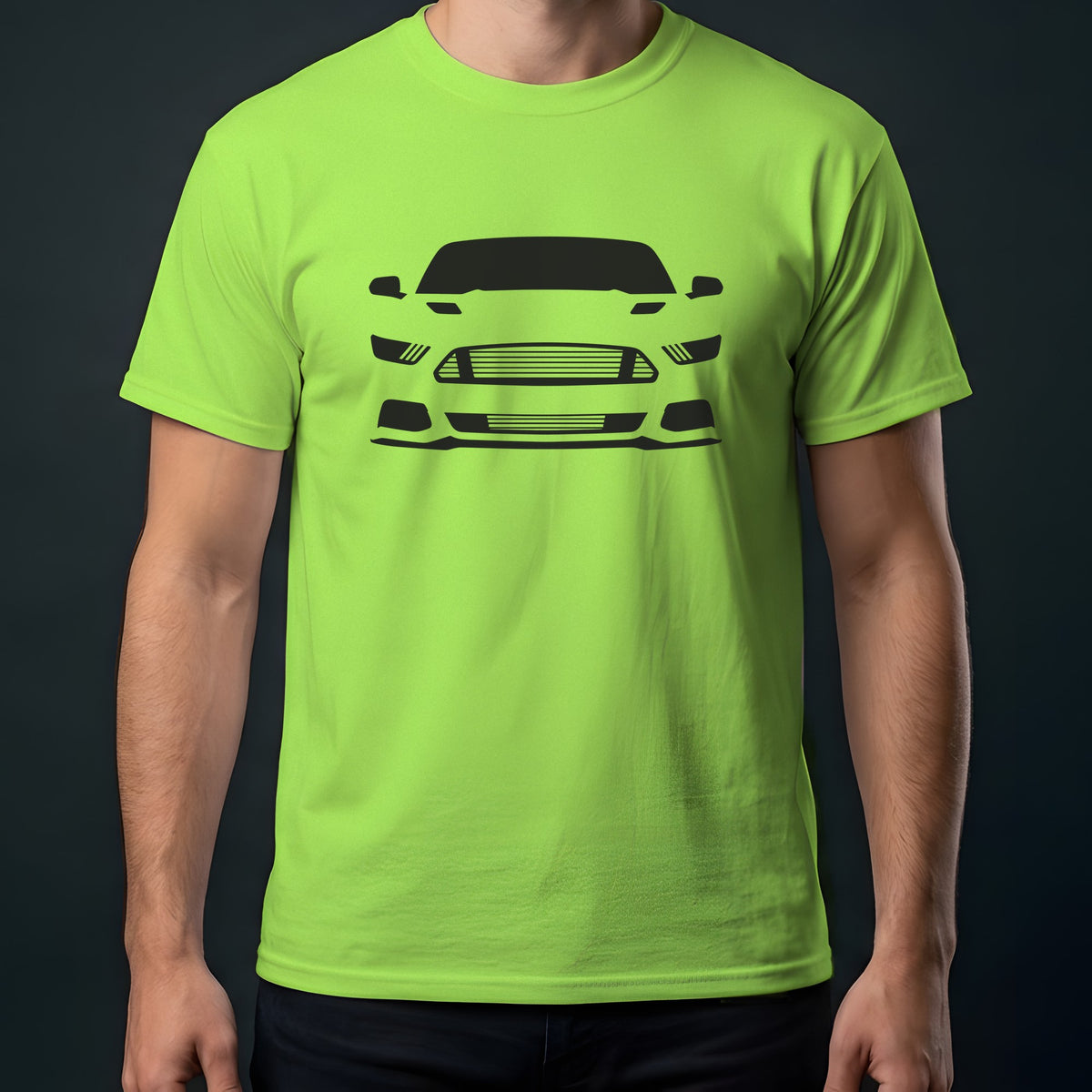 Ford Mustang 2015-2017 front view t-shirt in Lime
