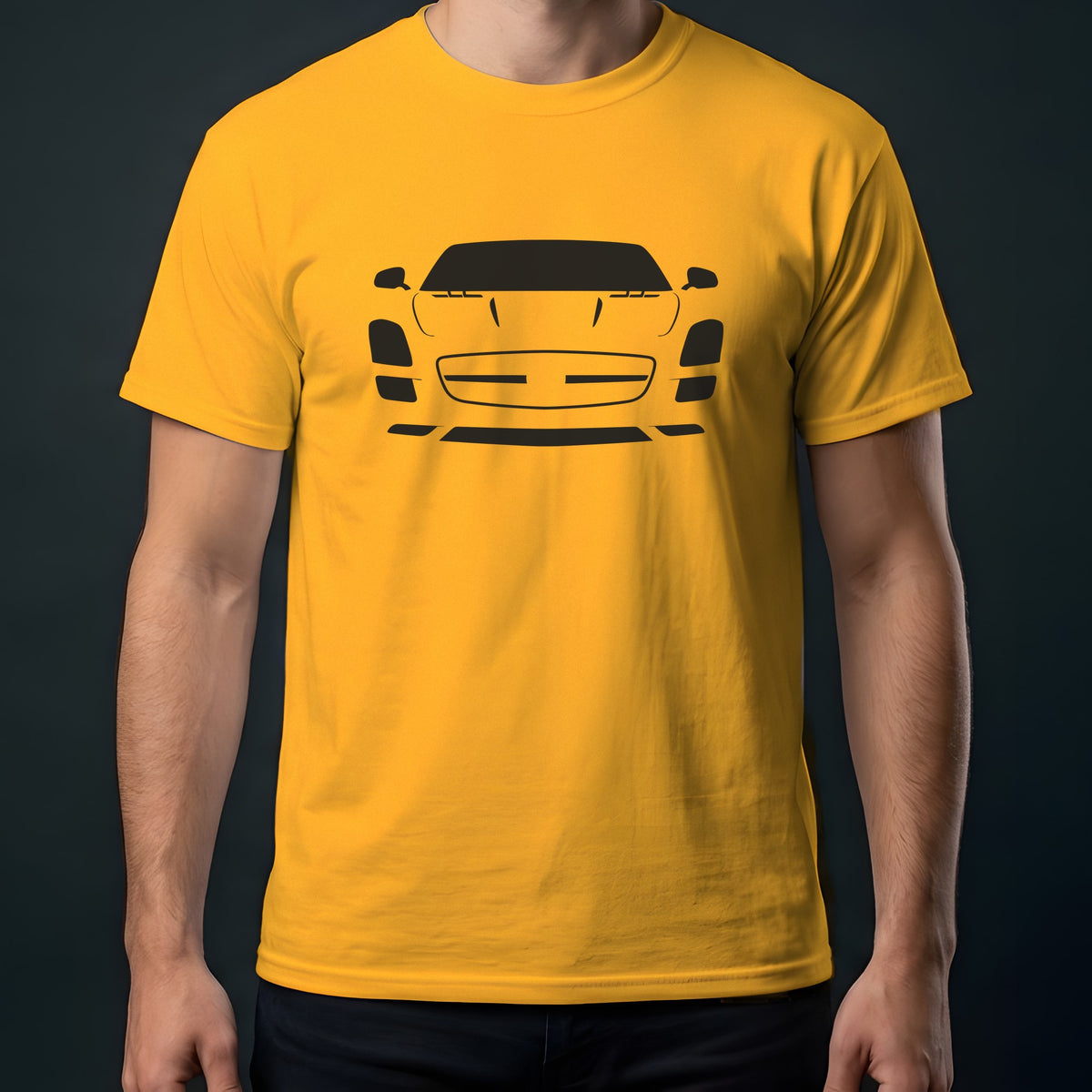 Mercedes-Benz SLS AMG 2011-2015 front view t-shirt in Gold