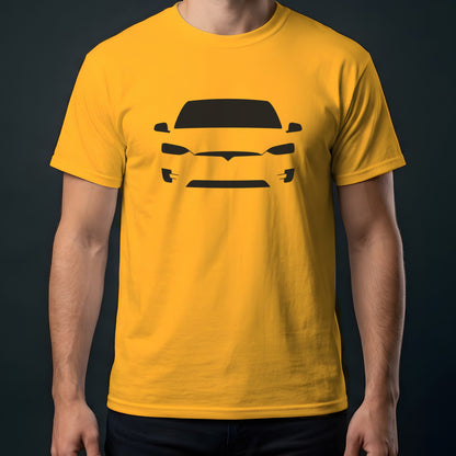 Tesla Model X 2016-2026 front view t-shirt in Gold