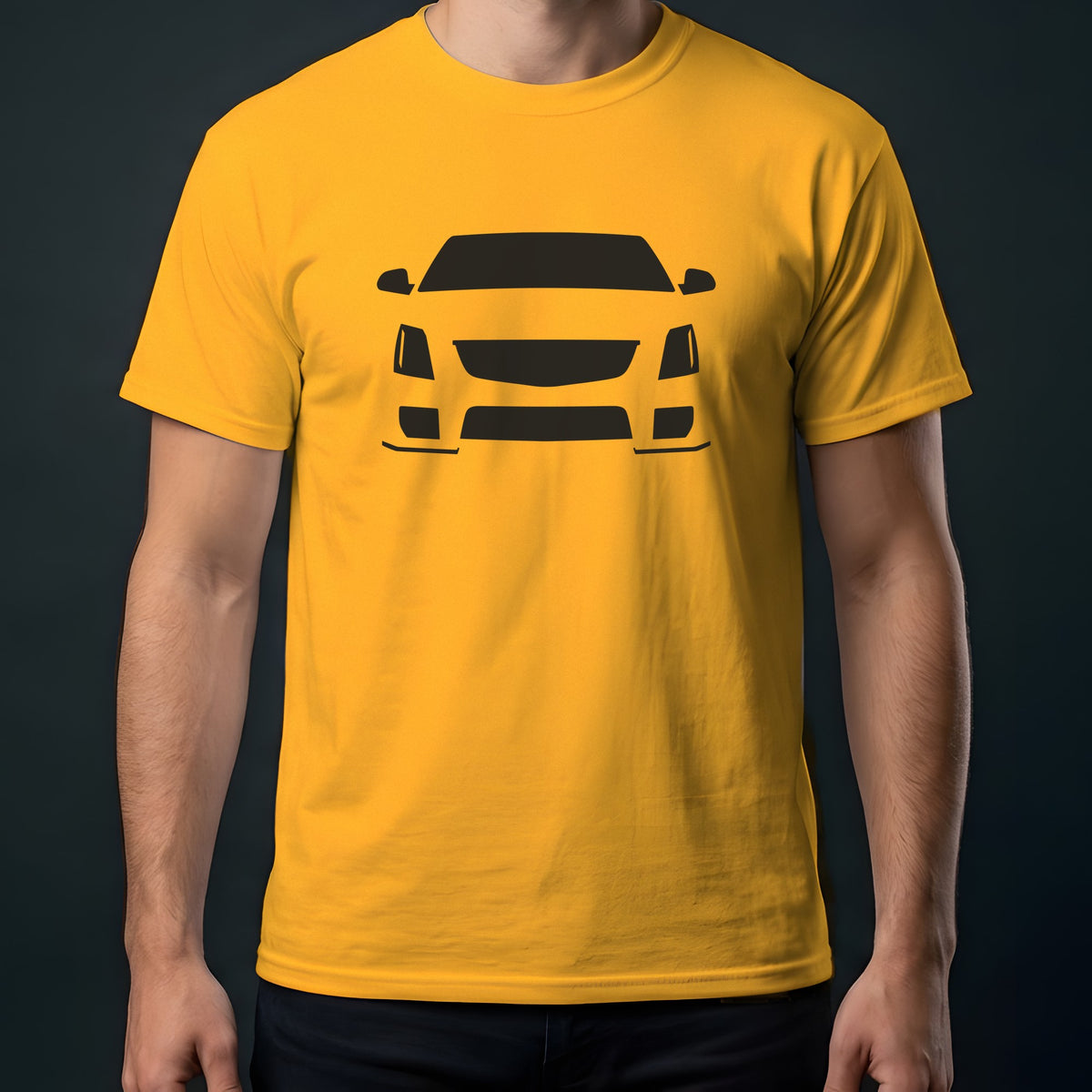 Cadillac CTS-V 2009-2015 front view t-shirt in Gold