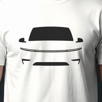 Tesla Model Y 2025-2026 front view silhouette print close-up