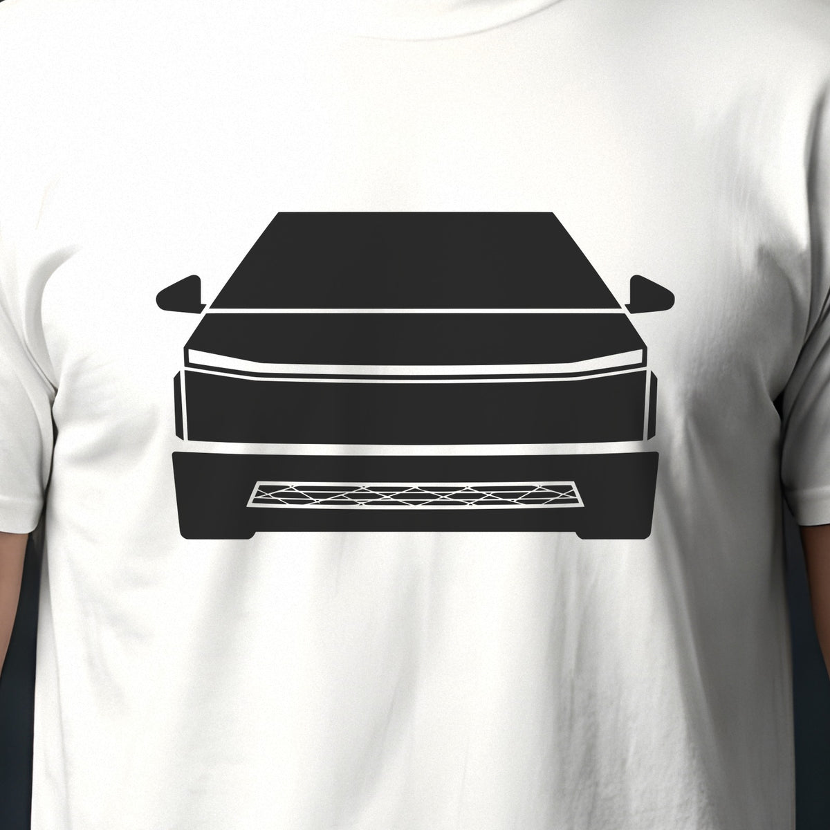 Tesla Cybertruck 2024-2026 front view silhouette print close-up