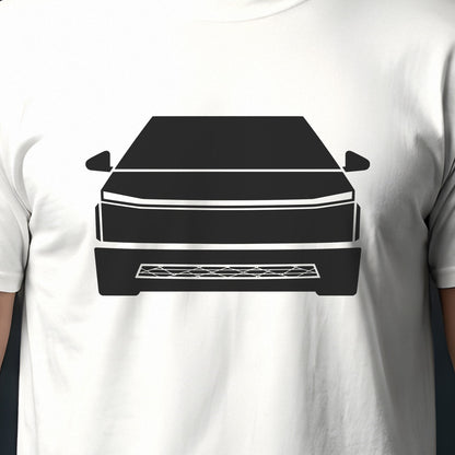 Tesla Cybertruck 2024-2026 front view silhouette print close-up
