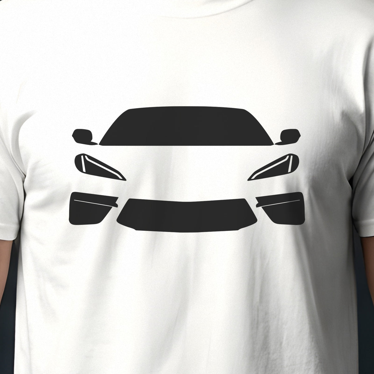 Chevrolet Corvette 2020-2026 front view silhouette print close-up