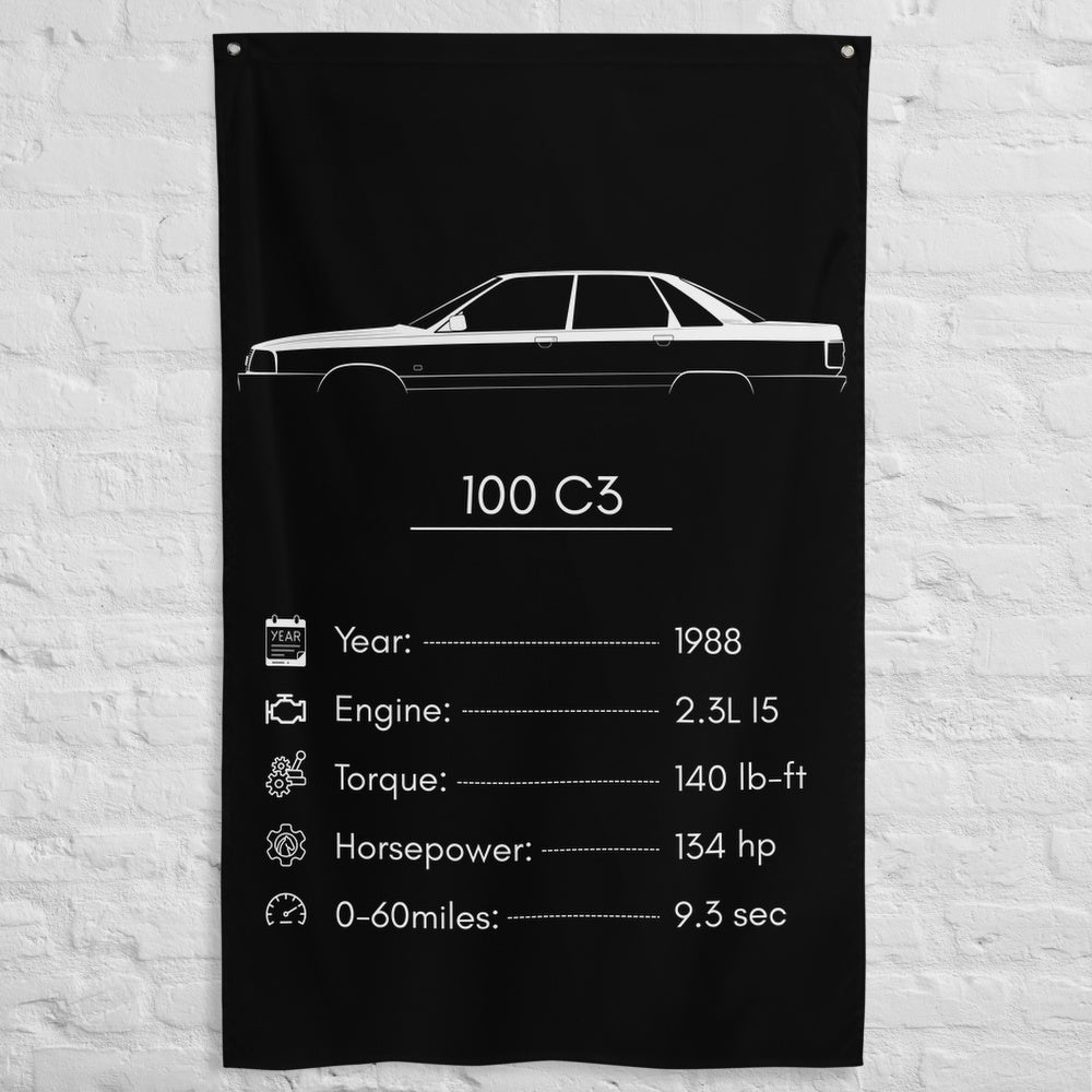 Audi 100 C3 1988 car silhouette spec flag - White Brick Wall