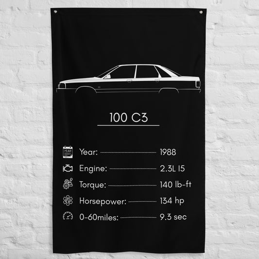 Audi 100 C3 1988 car silhouette spec flag - White Brick Wall