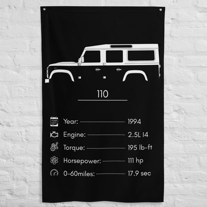 Land Rover 110 1994 car silhouette spec flag - White Brick Wall