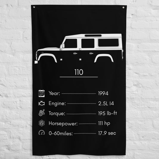 Land Rover 110 1994 car silhouette spec flag - White Brick Wall