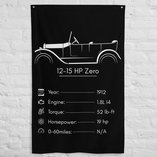 Fiat 12-15 HP Zero 1912 car silhouette spec flag - White Brick Wall
