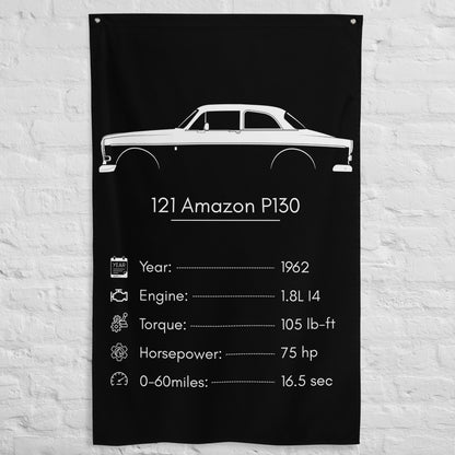 Volvo 121 Amazon P130 1962 car silhouette spec flag - White Brick Wall