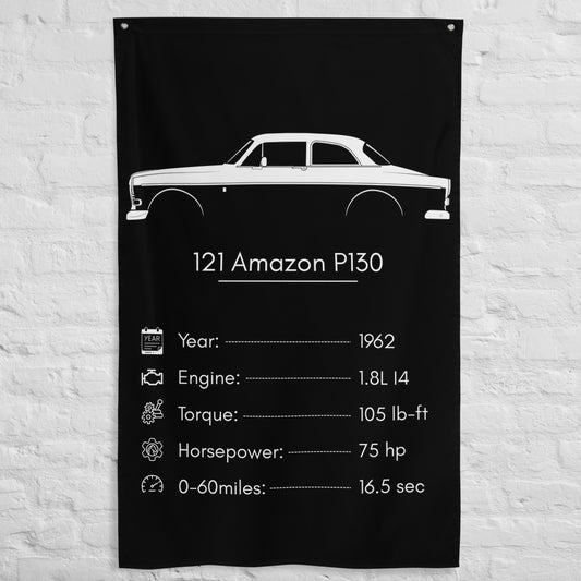 Volvo 121 Amazon P130 1962 car silhouette spec flag - White Brick Wall
