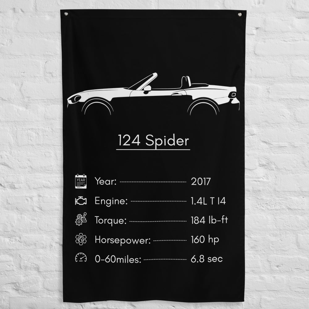 Fiat 124 Spider 2017 car silhouette spec flag - White Brick Wall