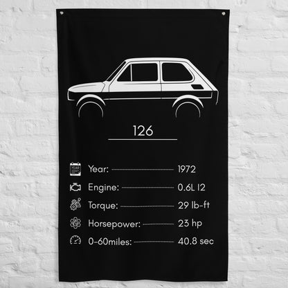Fiat 126 1972 car silhouette spec flag - White Brick Wall