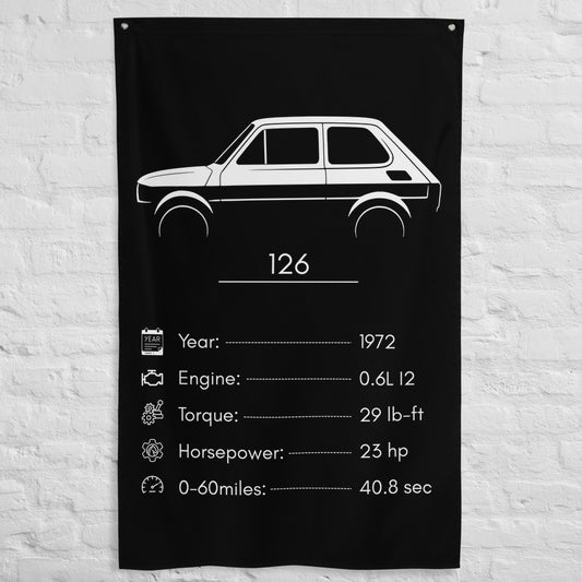 Fiat 126 1972 car silhouette spec flag - White Brick Wall