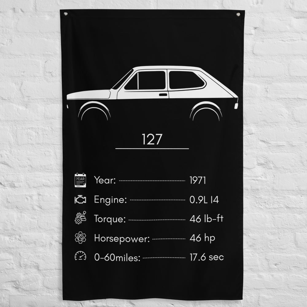 Fiat 127 1971 car silhouette spec flag - White Brick Wall