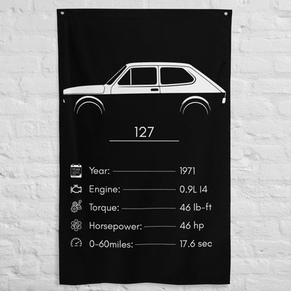 Fiat 127 1971 car silhouette spec flag - White Brick Wall