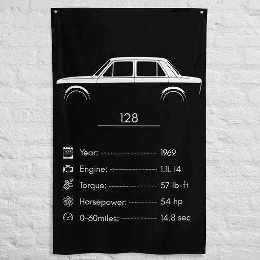 Fiat 128 1969 car silhouette spec flag - White Brick Wall