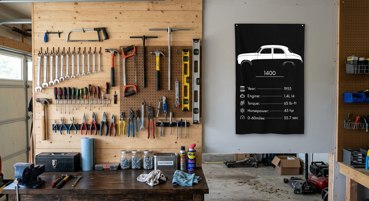 Fiat 1400 1953 car silhouette spec flag - Garage Pegboard Wall