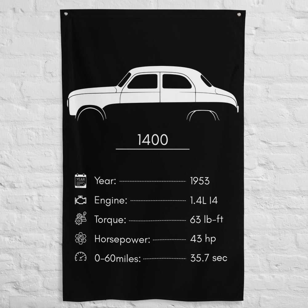 Fiat 1400 1953 car silhouette spec flag - White Brick Wall