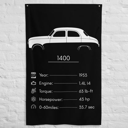 Fiat 1400 1953 car silhouette spec flag - White Brick Wall