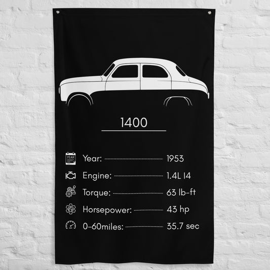 Fiat 1400 1953 car silhouette spec flag - White Brick Wall