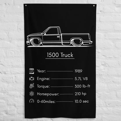 Chevrolet 1500 Truck 1989 car silhouette spec flag - White Brick Wall