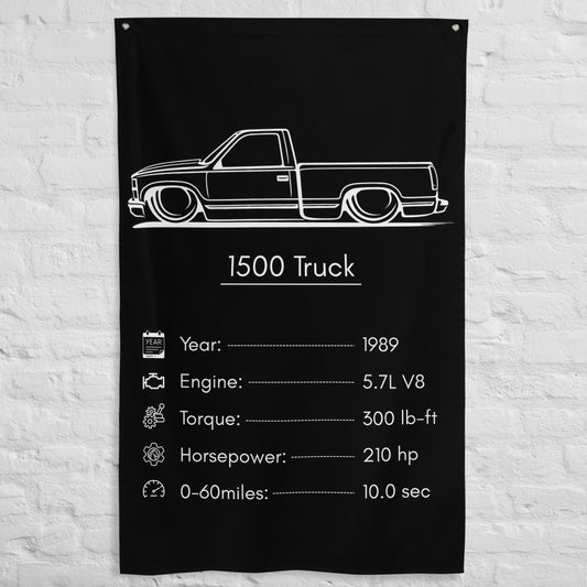 Chevrolet 1500 Truck 1989 car silhouette spec flag - White Brick Wall