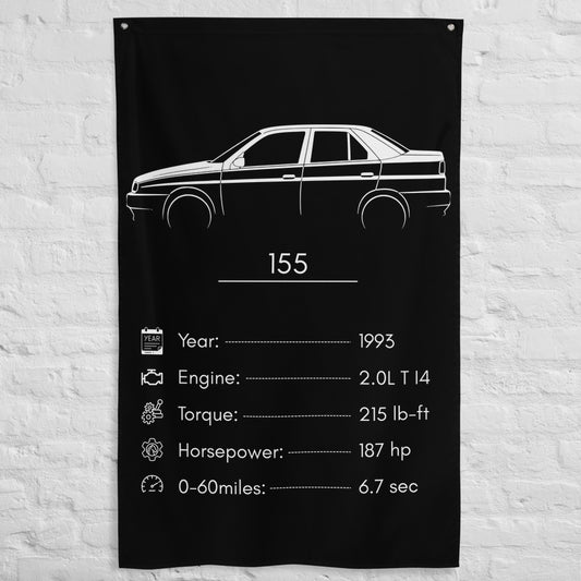 Alfa Romeo 155 1993 car silhouette spec flag - White Brick Wall