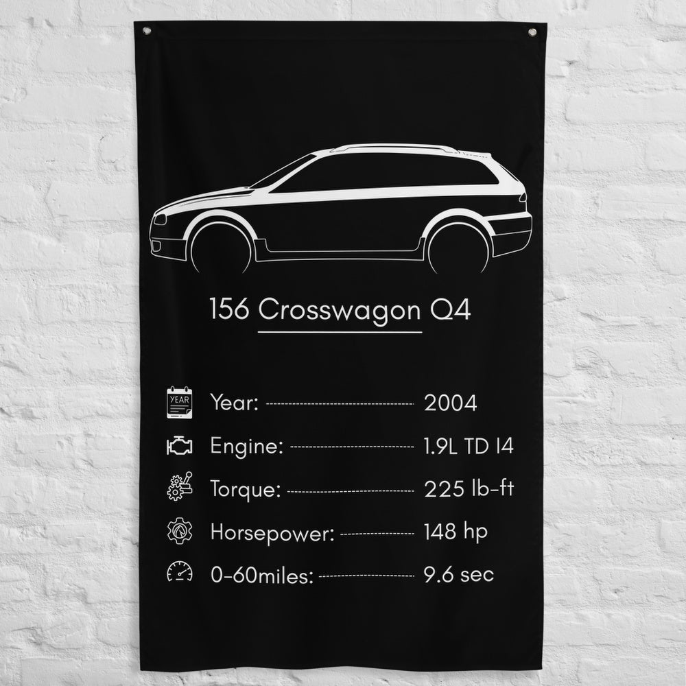 Alfa Romeo 156 Crosswagon Q4 2004 car silhouette spec flag - White Brick Wall