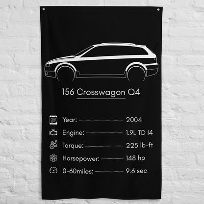 Alfa Romeo 156 Crosswagon Q4 2004 car silhouette spec flag - White Brick Wall