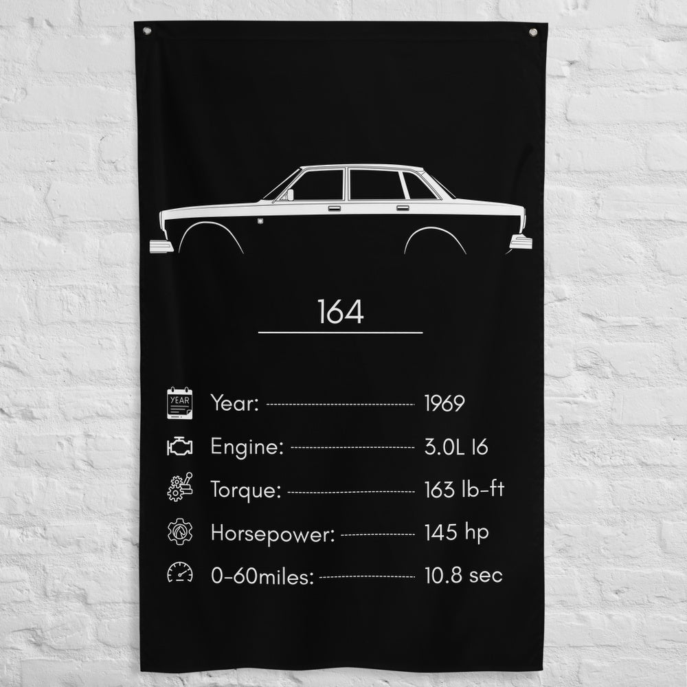 Volvo 164 1969 car silhouette spec flag - White Brick Wall