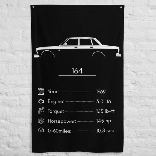 Volvo 164 1969 car silhouette spec flag - White Brick Wall