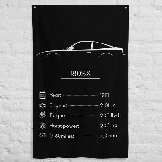 Nissan 180SX 1991 car silhouette spec flag - White Brick Wall