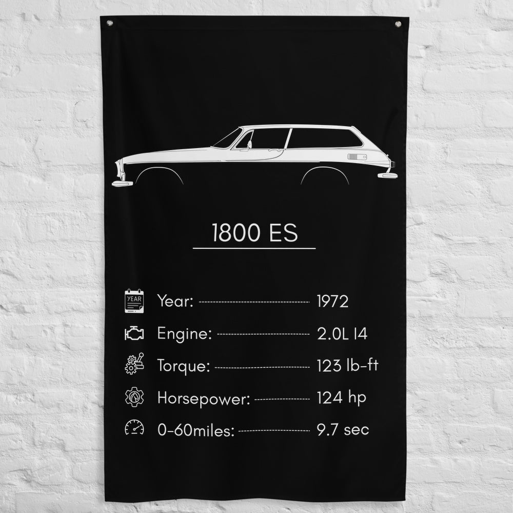 Volvo 1800 ES 1972 car silhouette spec flag - White Brick Wall