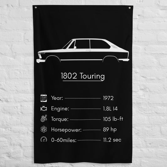 BMW 1802 Touring 1972 car silhouette spec flag - White Brick Wall
