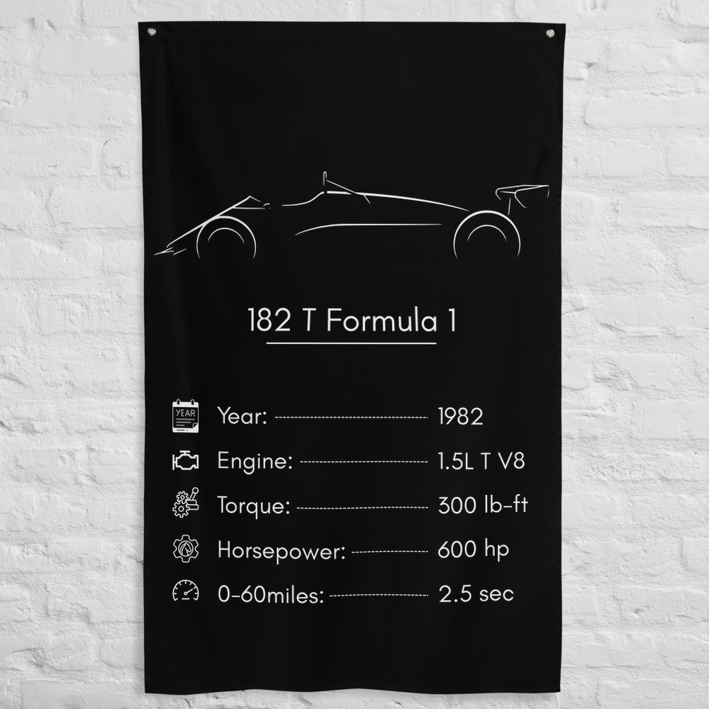 Alfa Romeo 182 T Formula 1 1982 car silhouette spec flag - White Brick Wall
